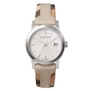 Burberry The City Haymarket White Leather Women's Watch BU9132