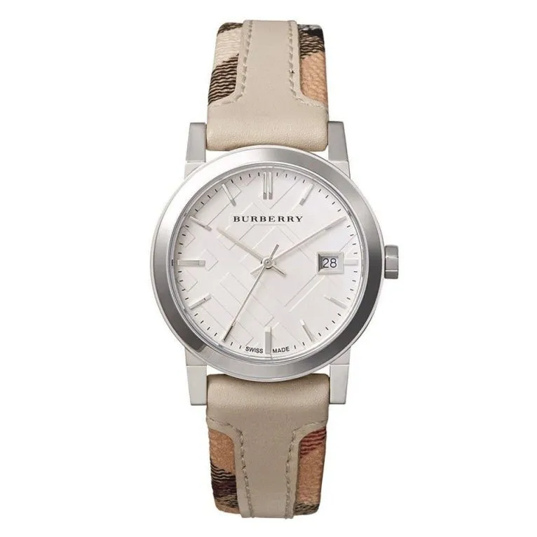 Burberry The City Haymarket White Leather Women's Watch BU9132