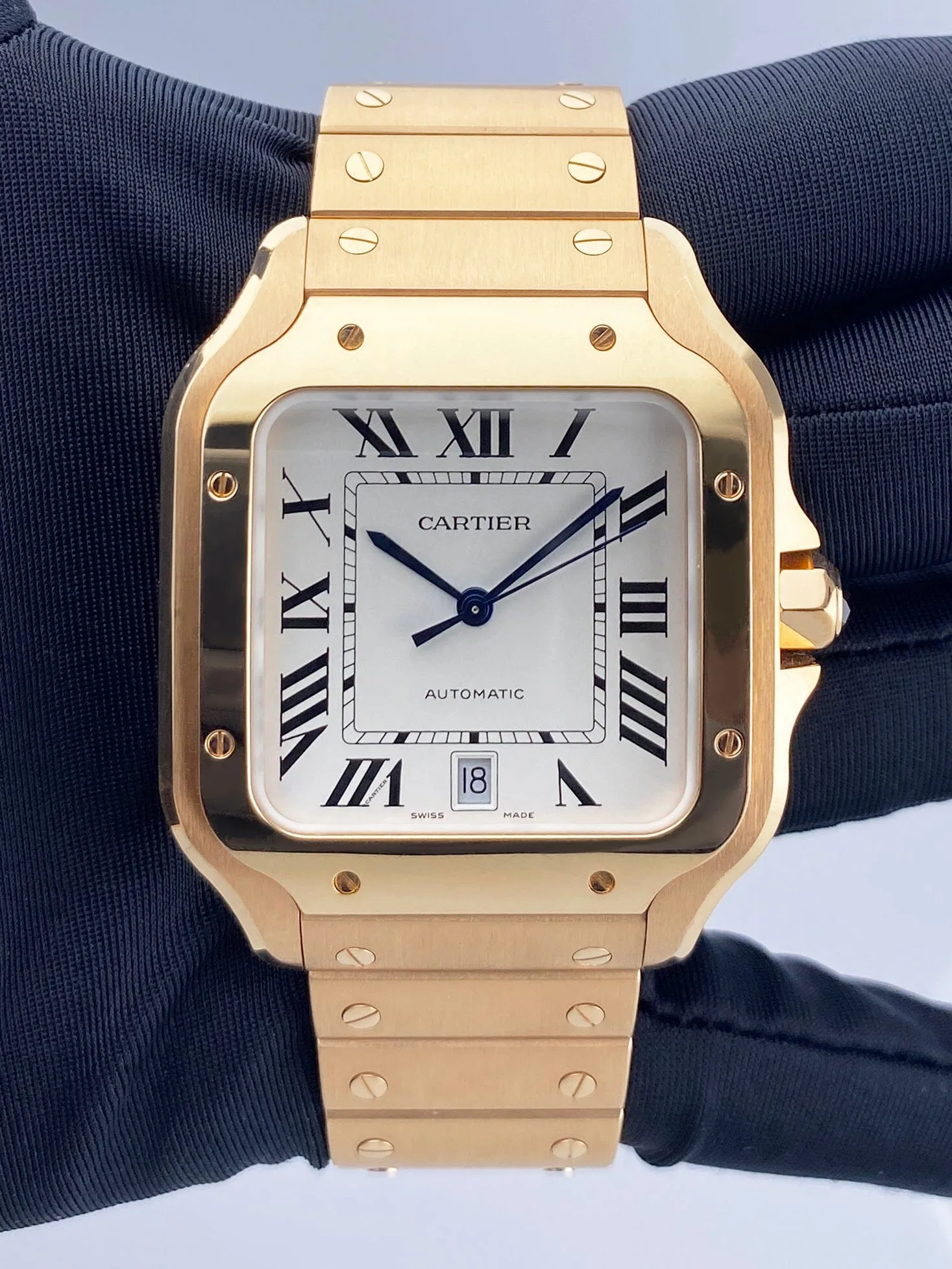 Cartier Santos WGSA0018 Large Rose Gold Mens Watch Box Papers