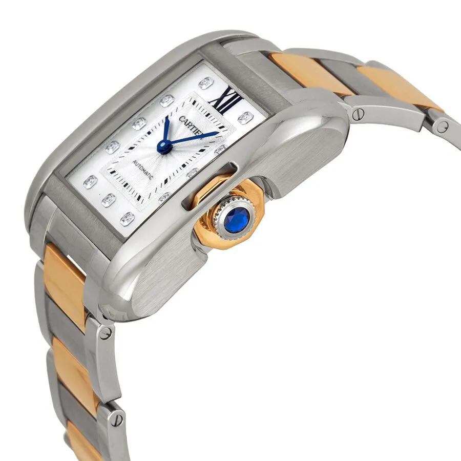 Cartier Tank Anglaise Silver Dial Stainless Steel with 18kt Rose Gold Ladies Watch WT100034