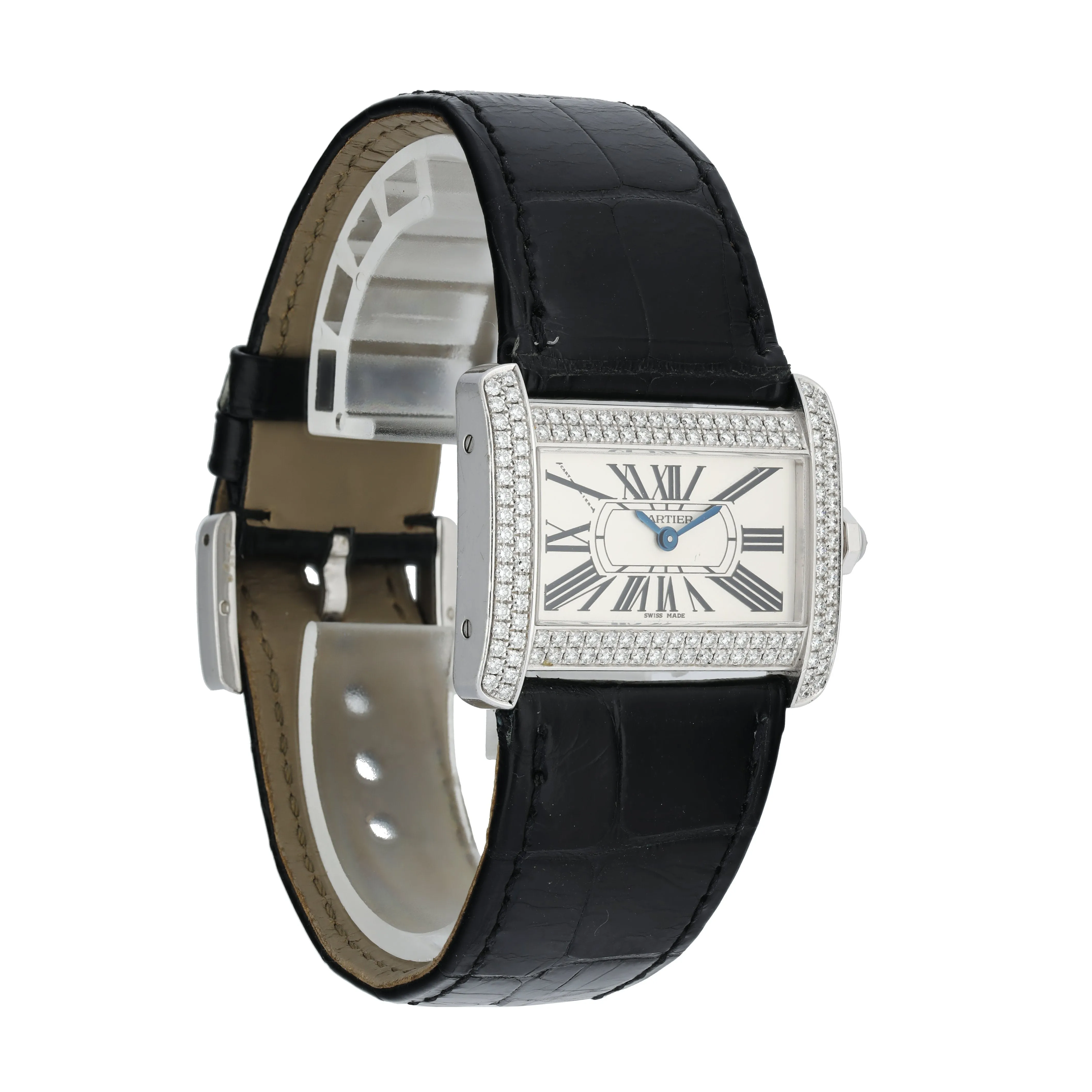 Cartier Tank Divan 2613 Diamond & 18K White Gold Ladies Watch Box & Paper
