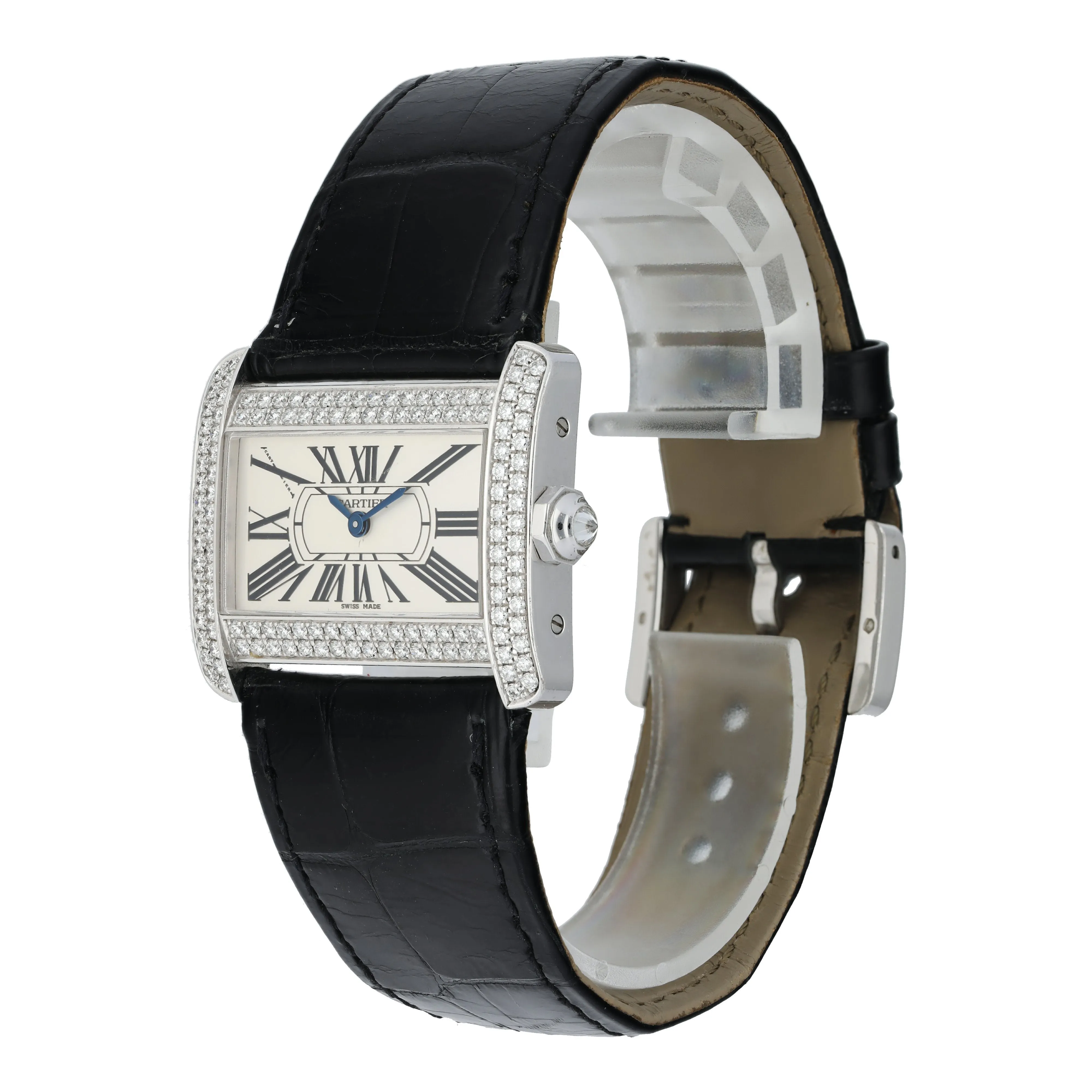 Cartier Tank Divan 2613 Diamond & 18K White Gold Ladies Watch Box & Paper