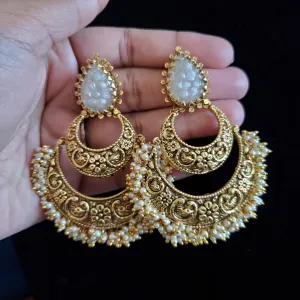 Carved Stone Big Statement Earrings White