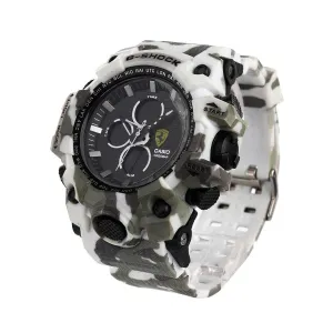 Casio G-shock white and green camo analog digital chronograph dial