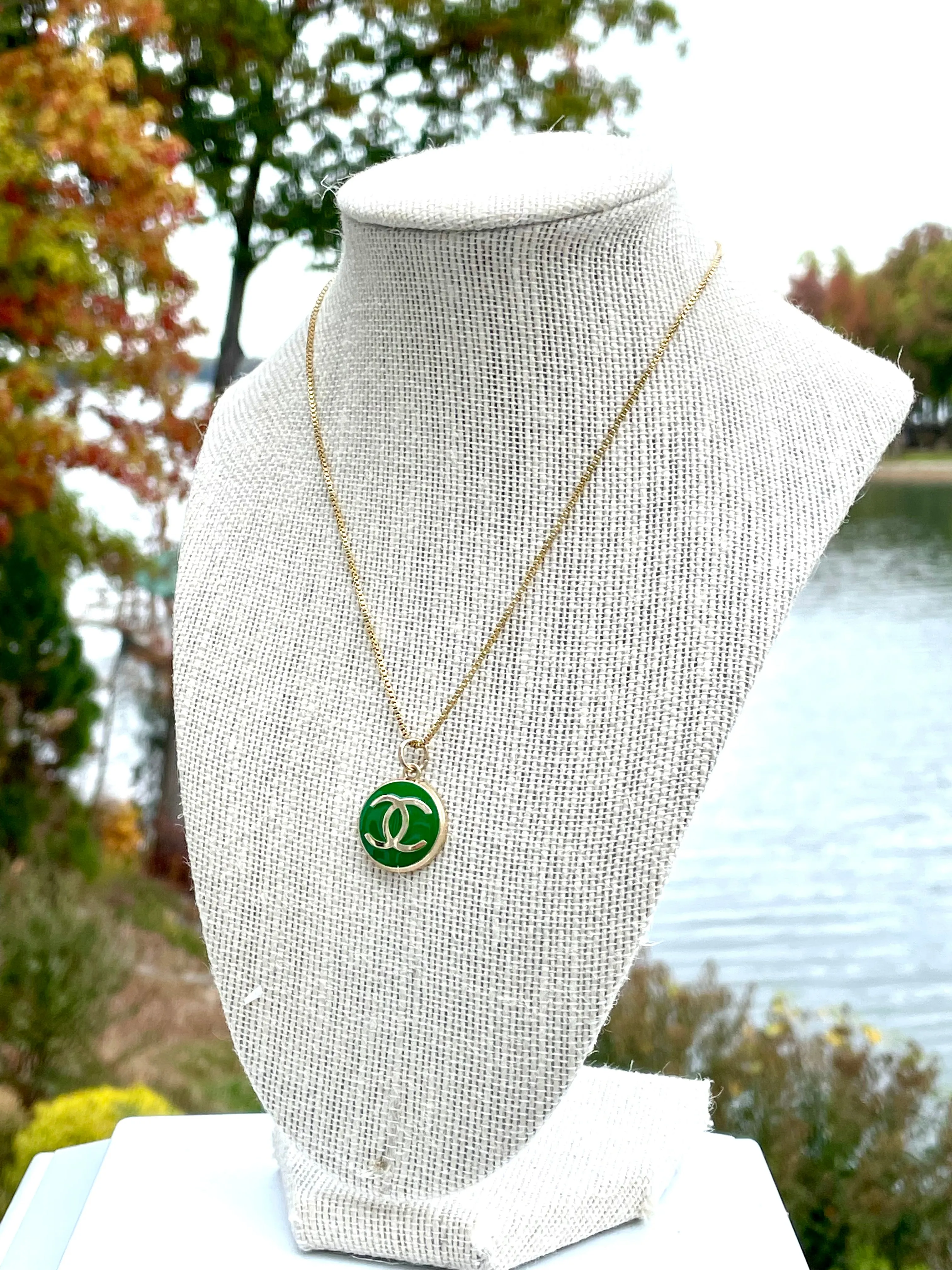CC Medallion Necklace- GREEN