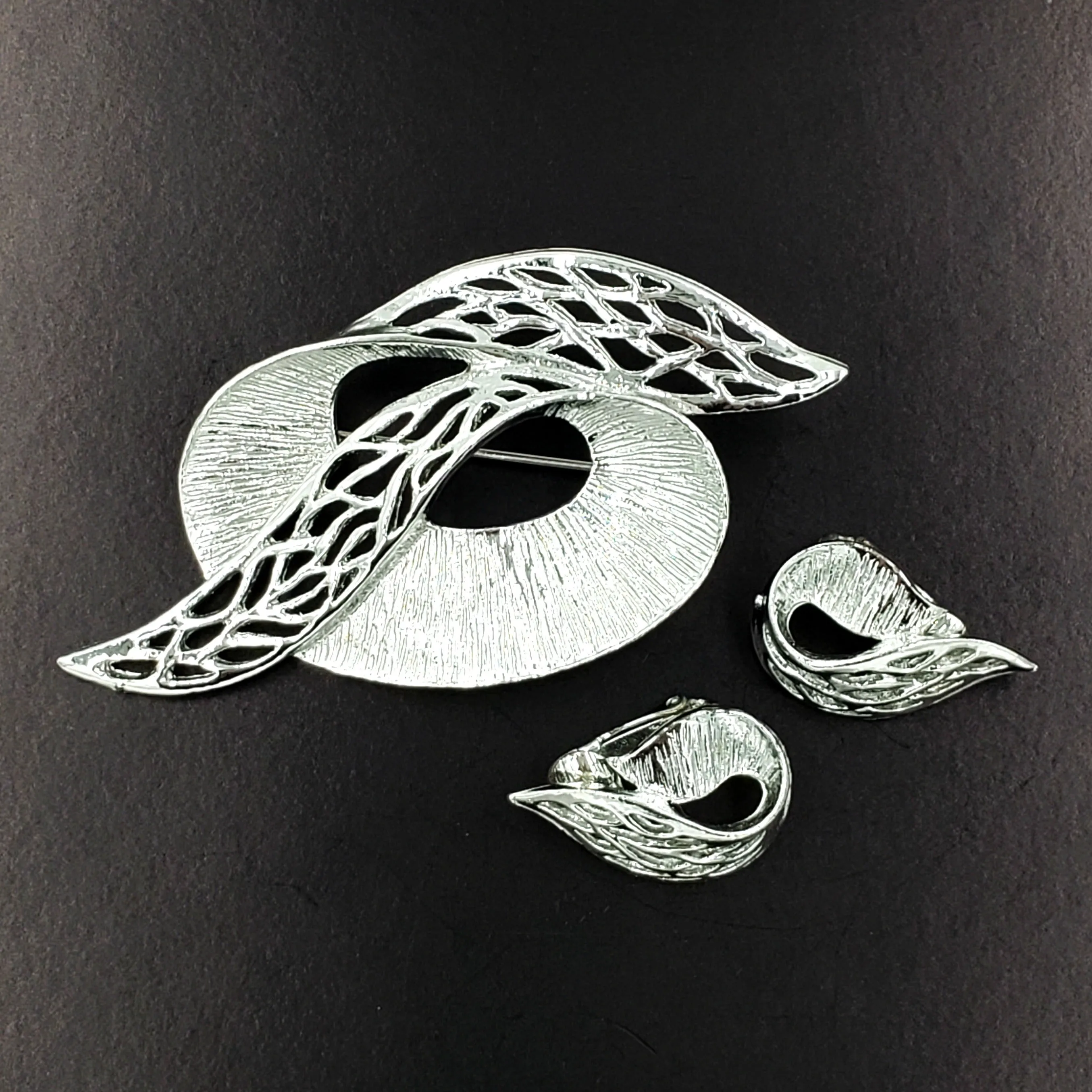 Celebrity NY Brooch and Earrings Set Vintage Abstract Mid Century Modern Pin