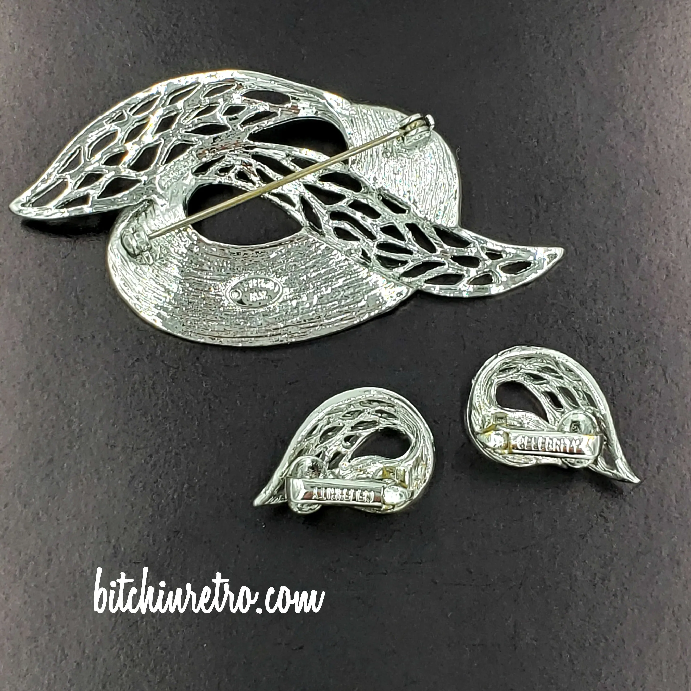 Celebrity NY Brooch and Earrings Set Vintage Abstract Mid Century Modern Pin