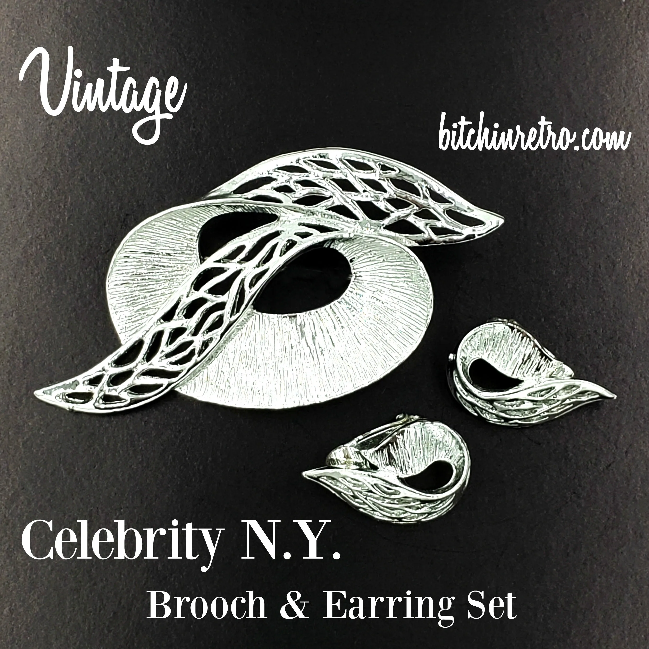 Celebrity NY Brooch and Earrings Set Vintage Abstract Mid Century Modern Pin
