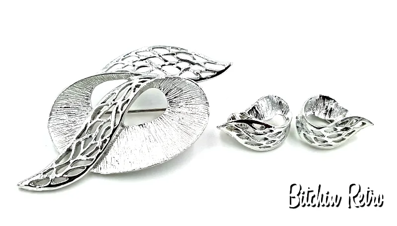 Celebrity NY Brooch and Earrings Set Vintage Abstract Mid Century Modern Pin
