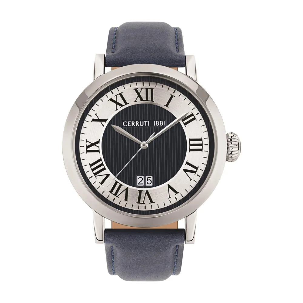 Cerruti Men's Watch Stainless Steel Case WithÂ White Dial & Blue Leather Strap