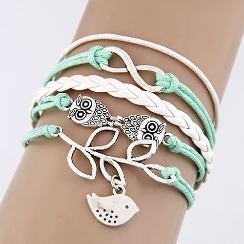 Charm Vintage Multilayer Charm Leather Bracelet Women Owl Cross Believe Bracelets Statement Jewelry Lady Best Friends Gift