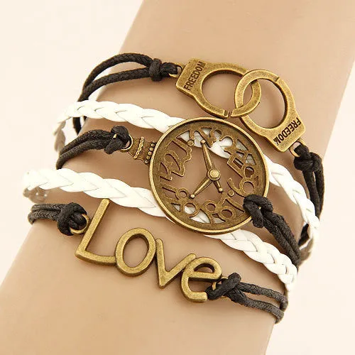 Charm Vintage Multilayer Charm Leather Bracelet Women Owl Cross Believe Bracelets Statement Jewelry Lady Best Friends Gift