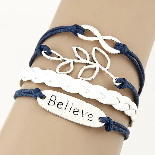 Charm Vintage Multilayer Charm Leather Bracelet Women Owl Cross Believe Bracelets Statement Jewelry Lady Best Friends Gift