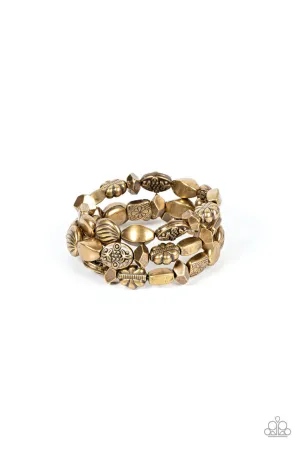 Charmingly Cottagecore - Brass - Floral Embossed Paparazzi Coil Bracelet