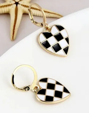 Checkered Heart Earrings