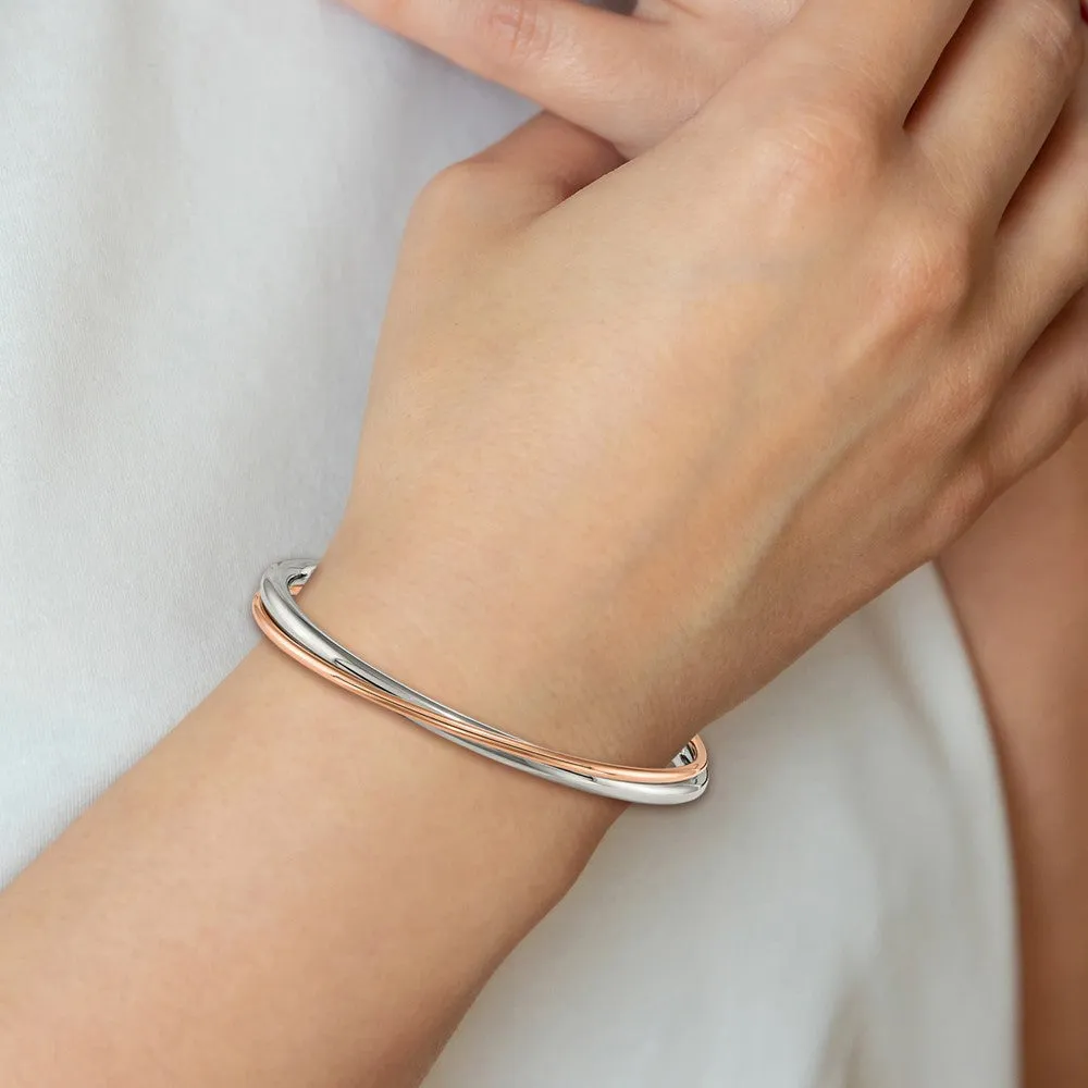 Chisel Stainless Steel Polished Rose IP-plated Twisted Cuff Bangle