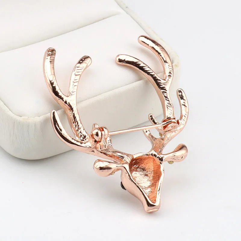 Christmas Rhinestone Reindeer Metal Pin Brooch for Suits 3pcs