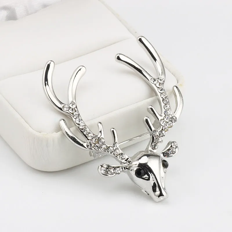 Christmas Rhinestone Reindeer Metal Pin Brooch for Suits 3pcs