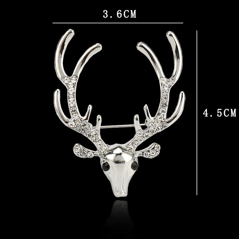 Christmas Rhinestone Reindeer Metal Pin Brooch for Suits 3pcs