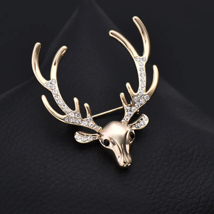 Christmas Rhinestone Reindeer Metal Pin Brooch for Suits 3pcs
