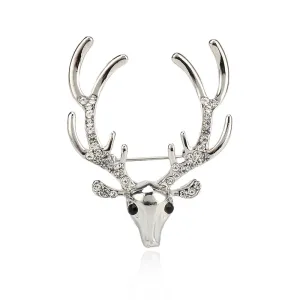Christmas Rhinestone Reindeer Metal Pin Brooch for Suits 3pcs