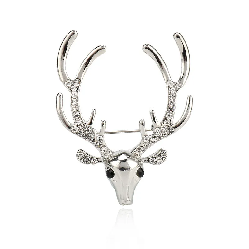 Christmas Rhinestone Reindeer Metal Pin Brooch for Suits 3pcs