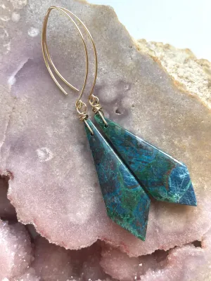 Chrysocolla Gold Filled Statement Crystal Gemstone Earrings