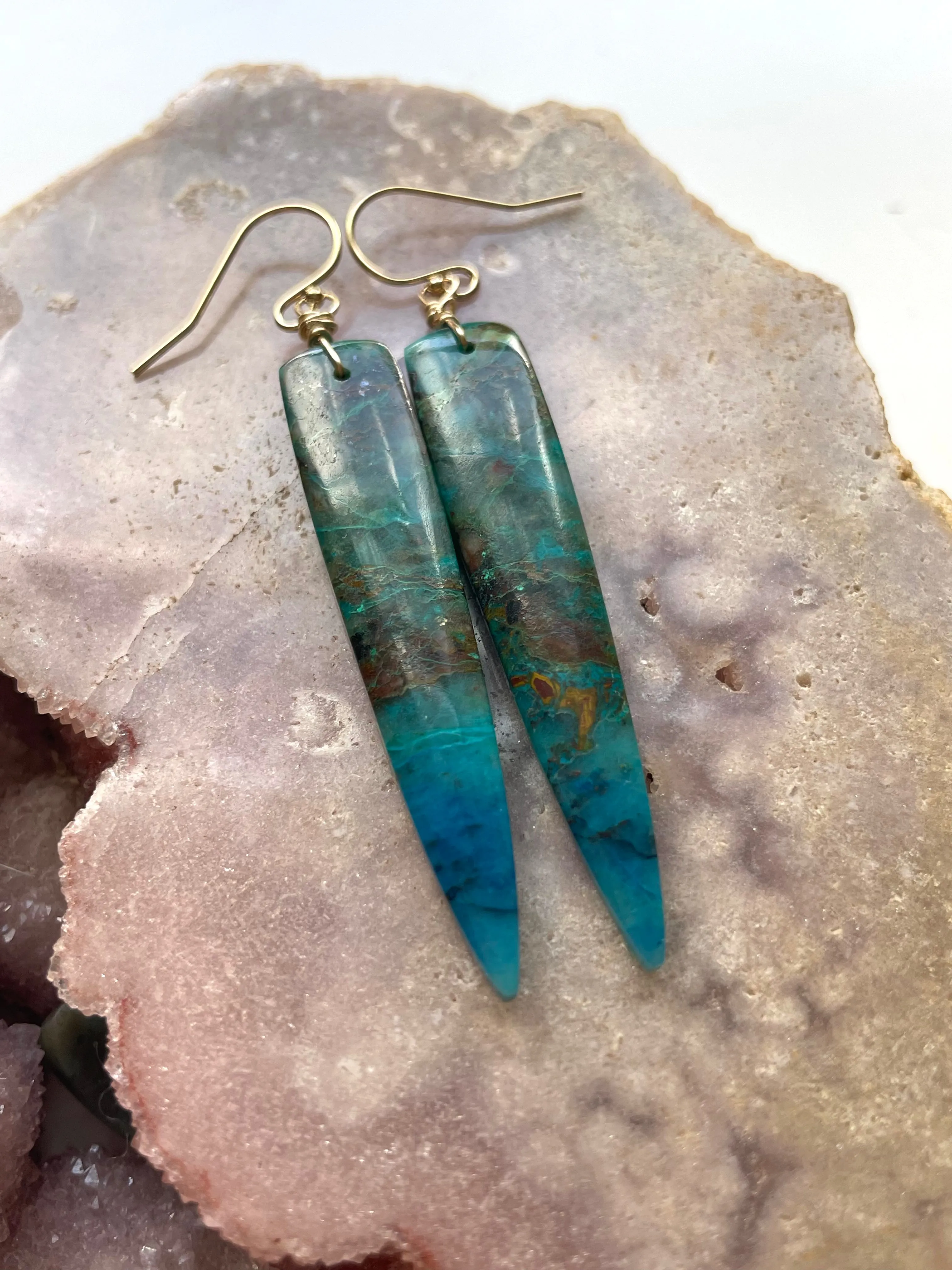 Chrysocolla Gold Filled Statement Crystal Gemstone Earrings