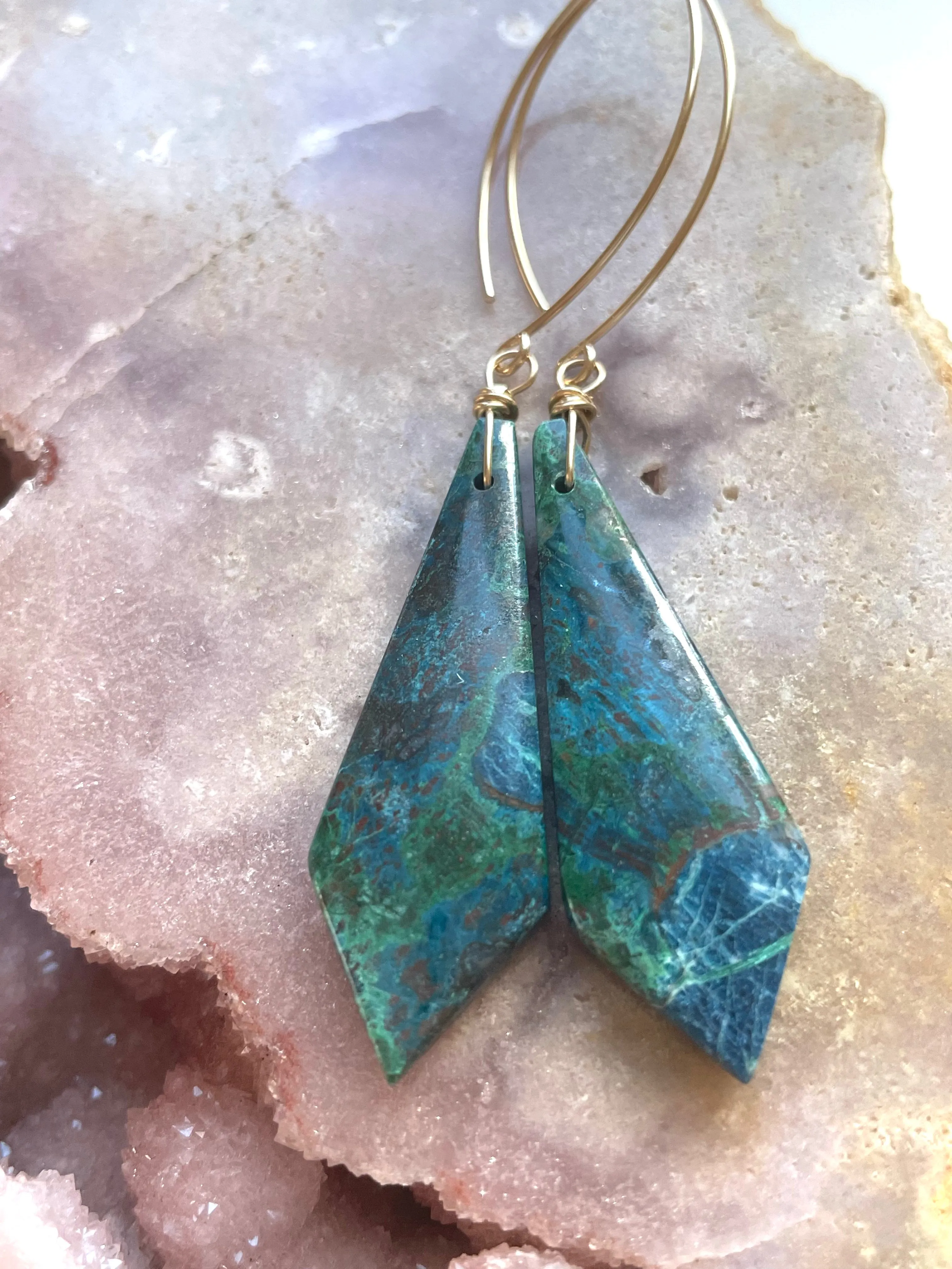 Chrysocolla Gold Filled Statement Crystal Gemstone Earrings