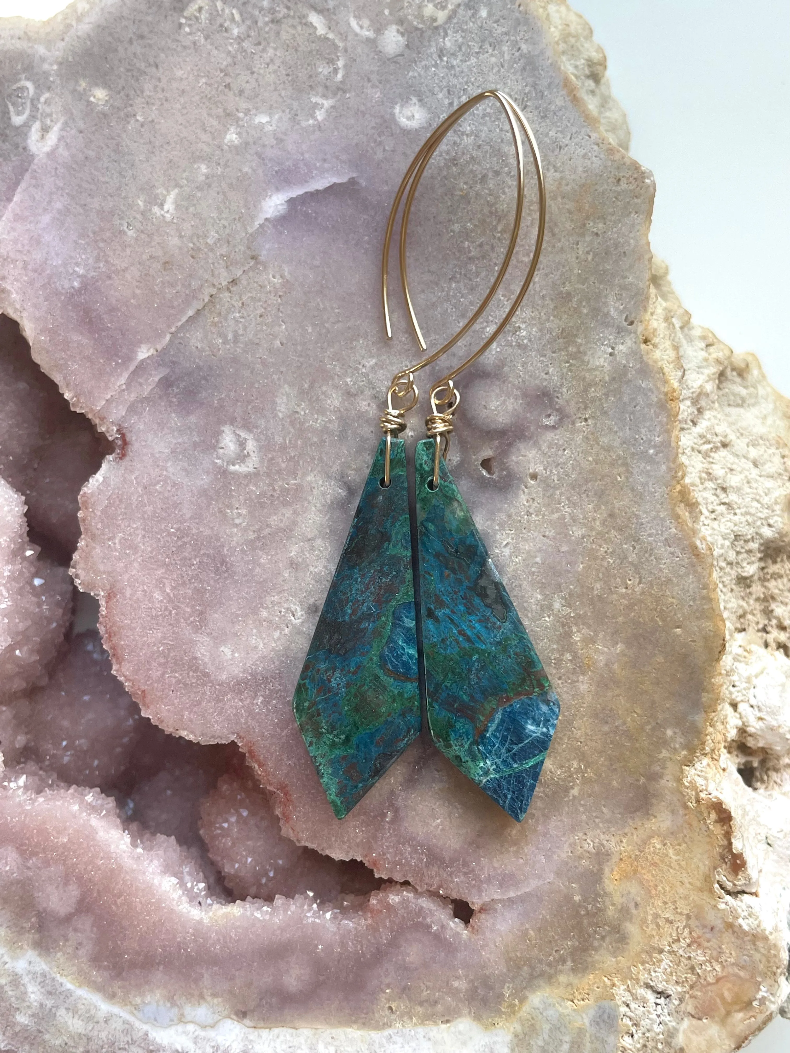 Chrysocolla Gold Filled Statement Crystal Gemstone Earrings