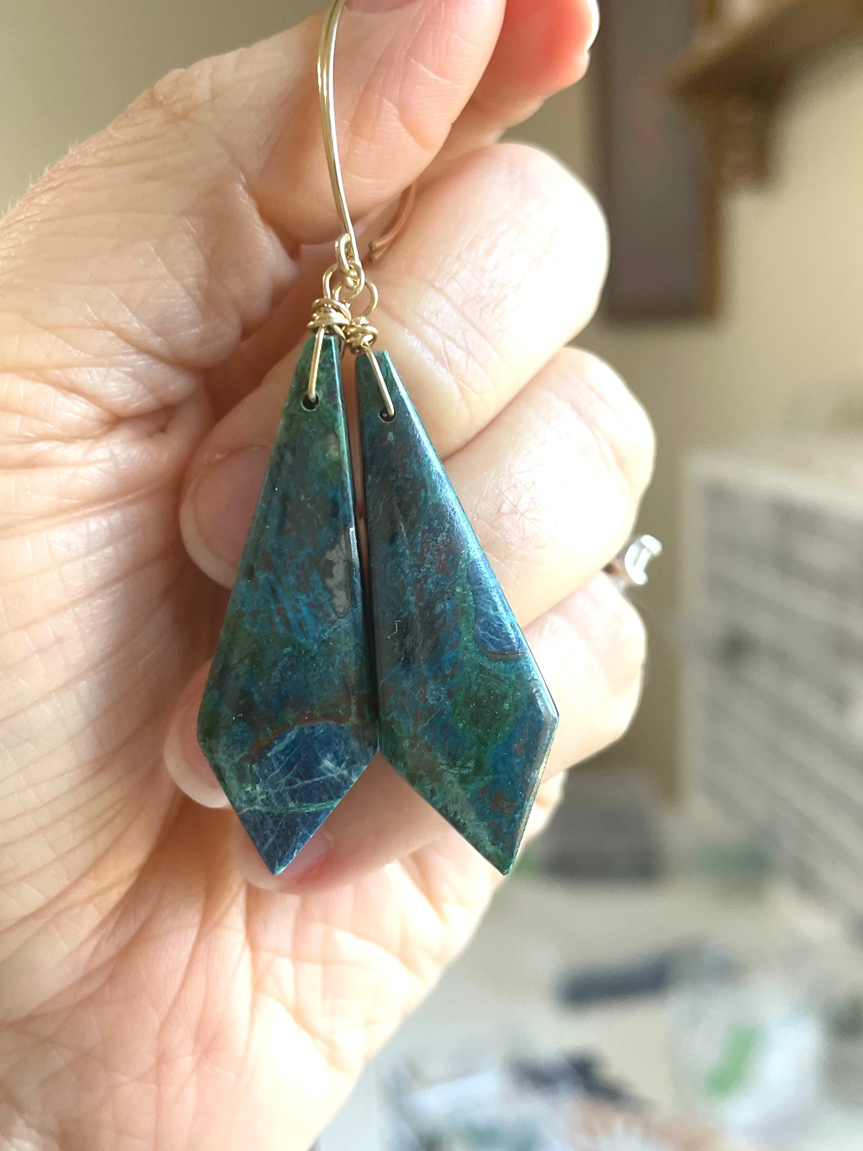 Chrysocolla Gold Filled Statement Crystal Gemstone Earrings