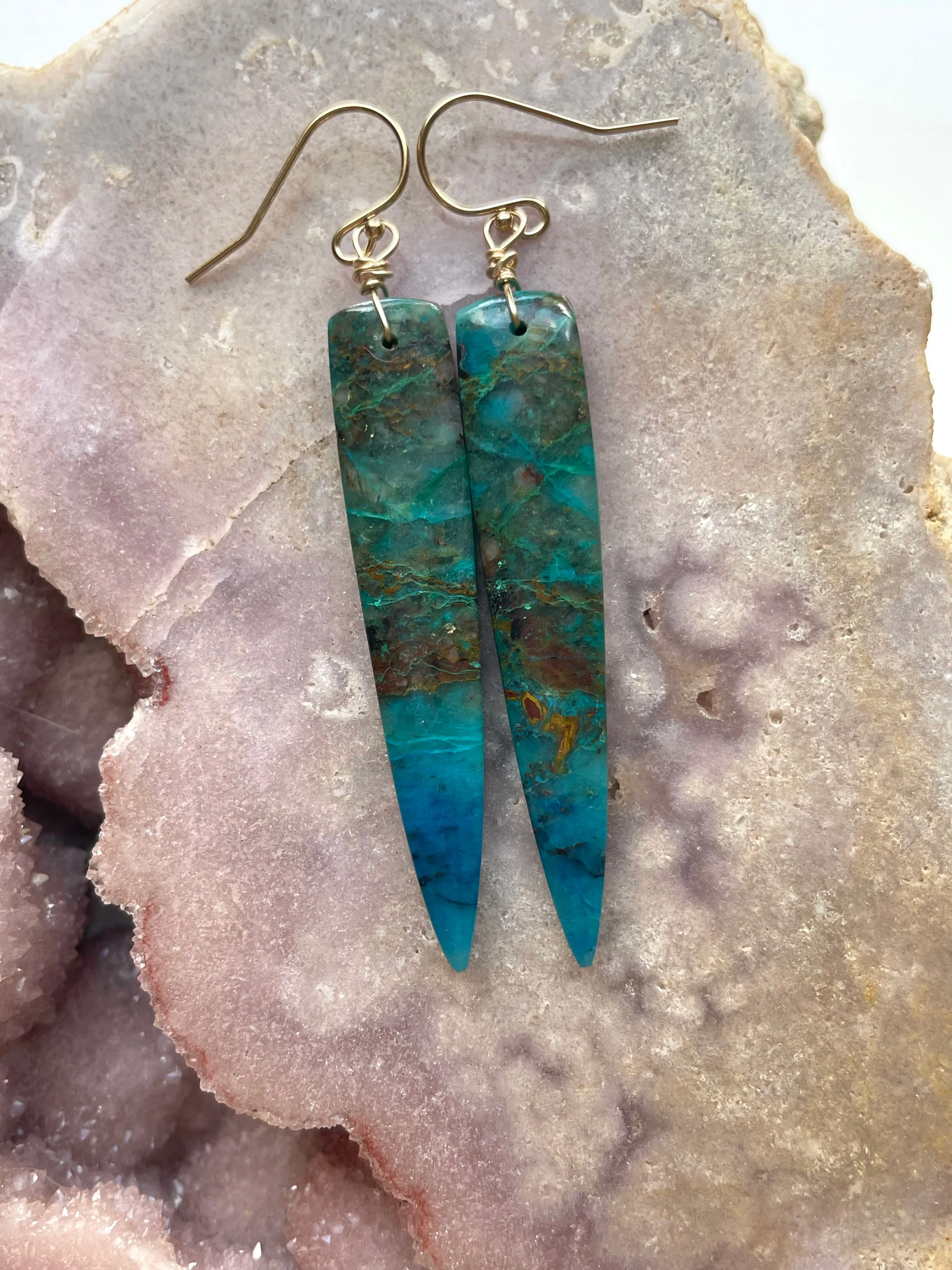 Chrysocolla Gold Filled Statement Crystal Gemstone Earrings
