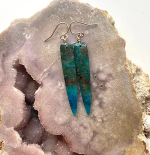 Chrysocolla Gold Filled Statement Crystal Gemstone Earrings