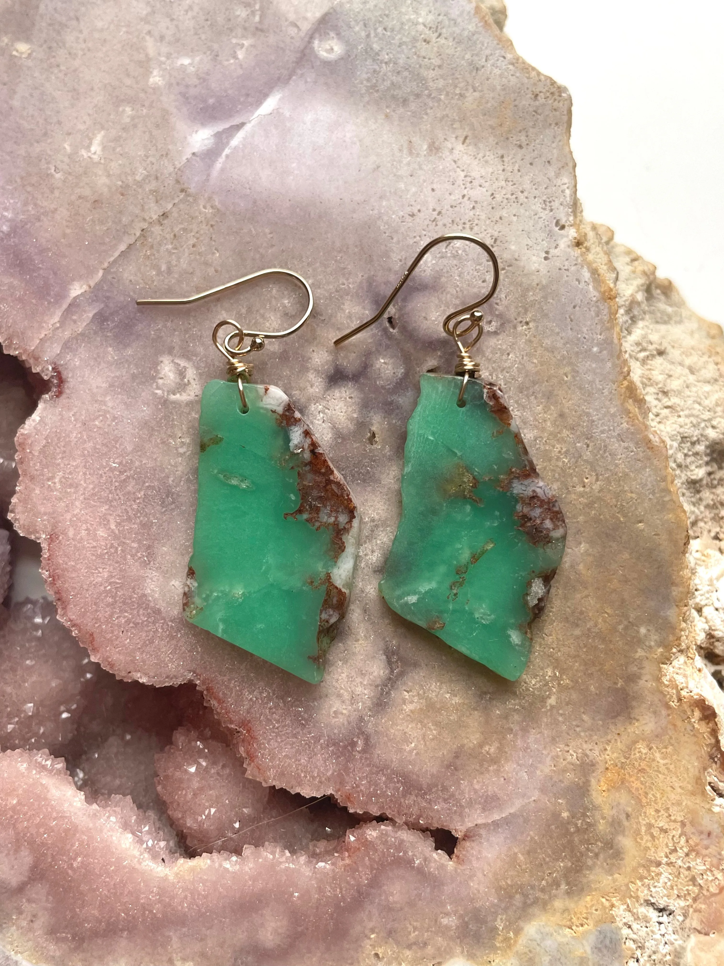 Chrysoprase Statement Earrings Gold Fill