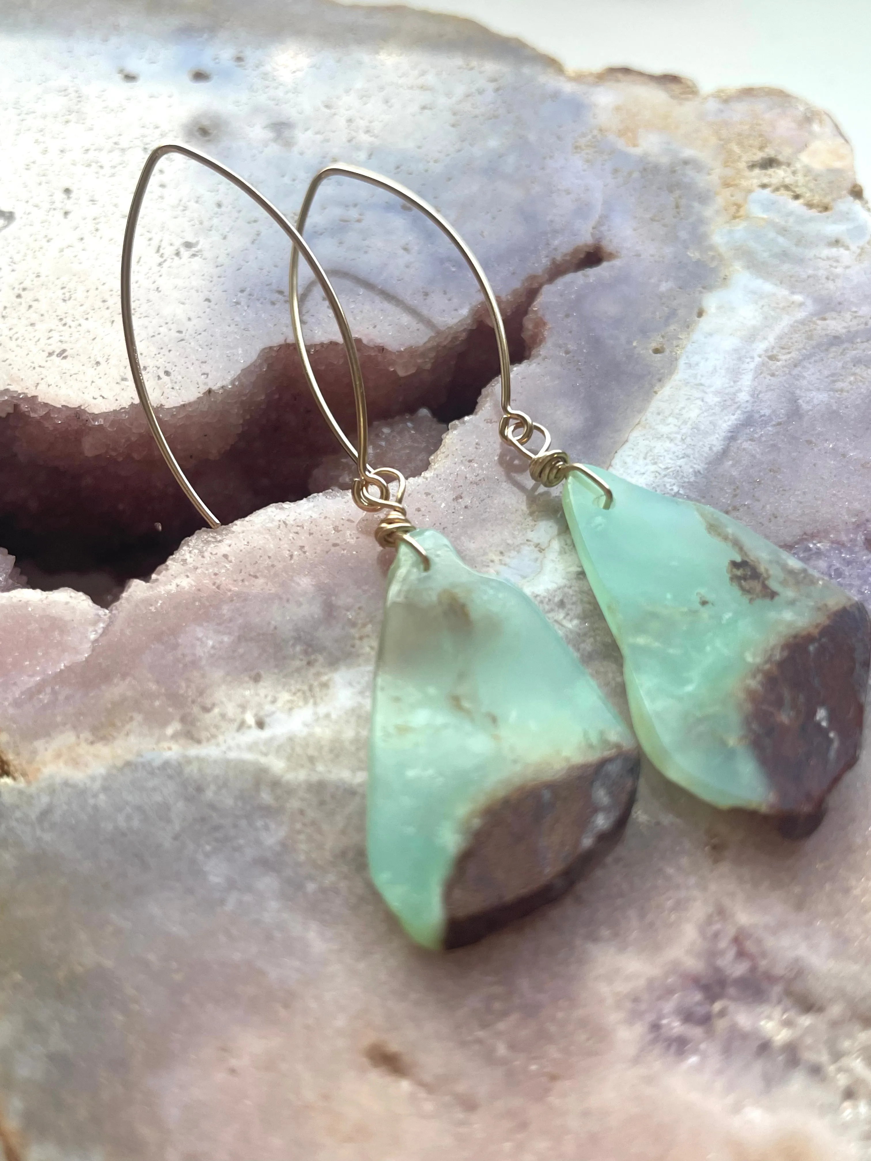 Chrysoprase Statement Earrings Gold Fill