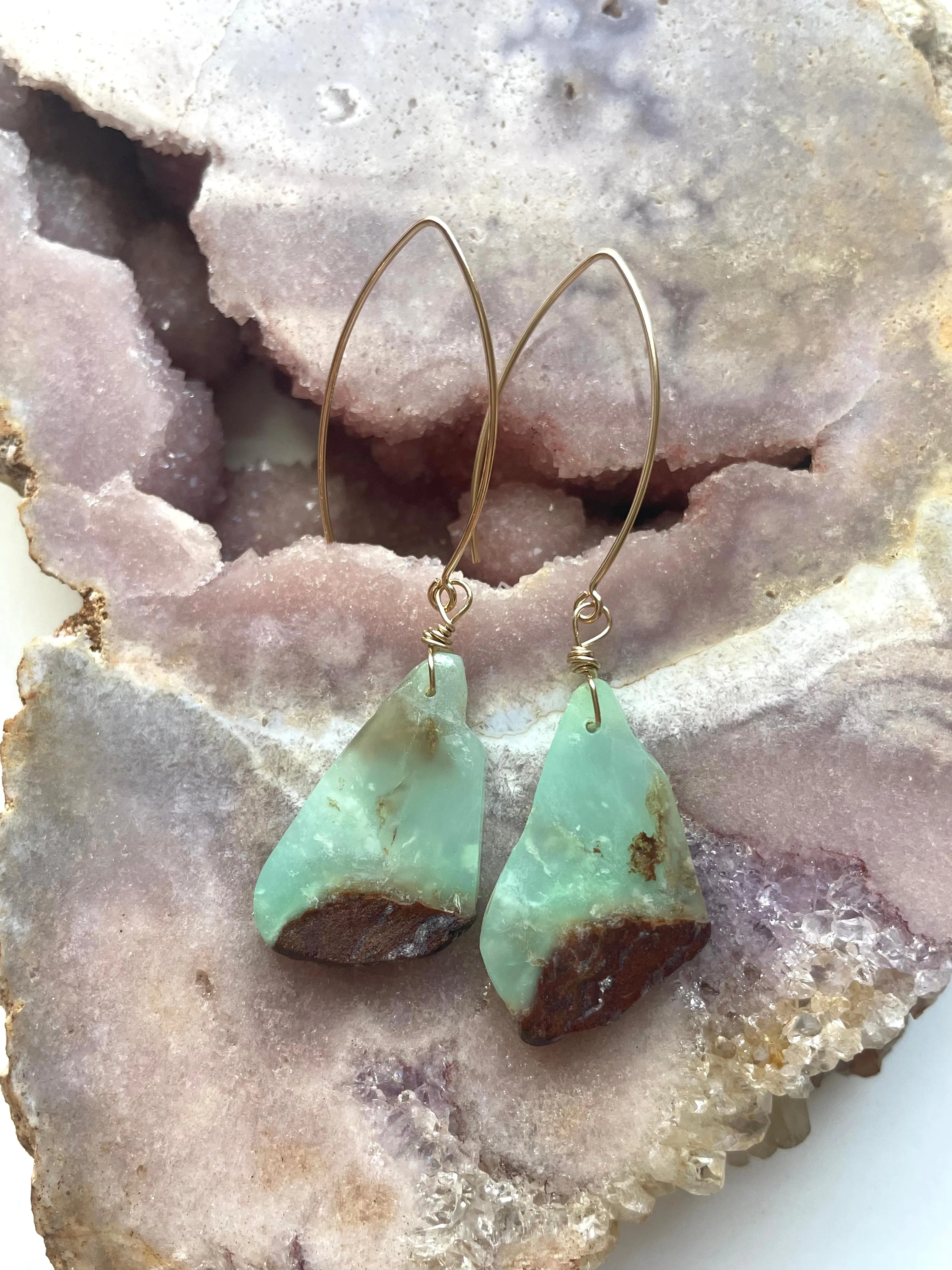 Chrysoprase Statement Earrings Gold Fill