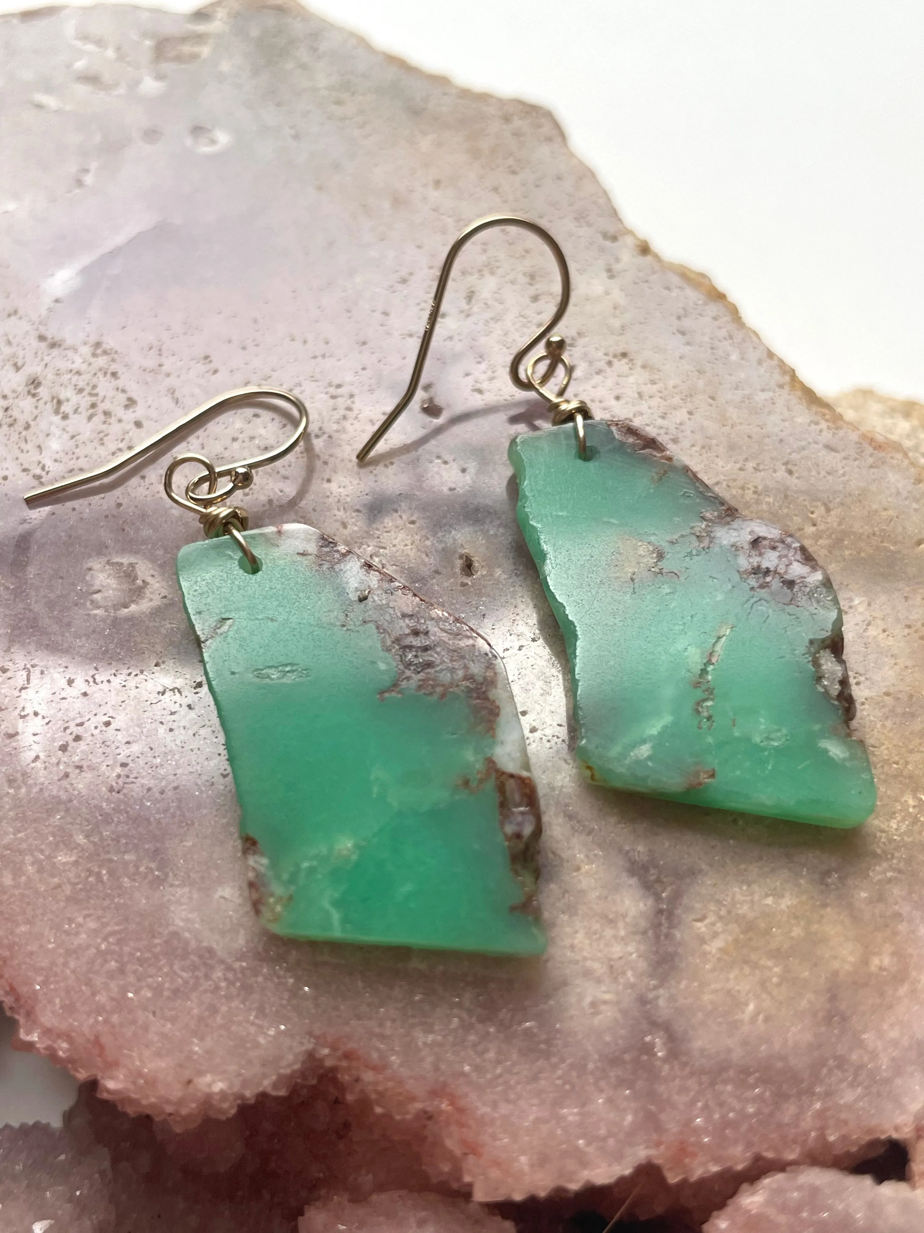 Chrysoprase Statement Earrings Gold Fill