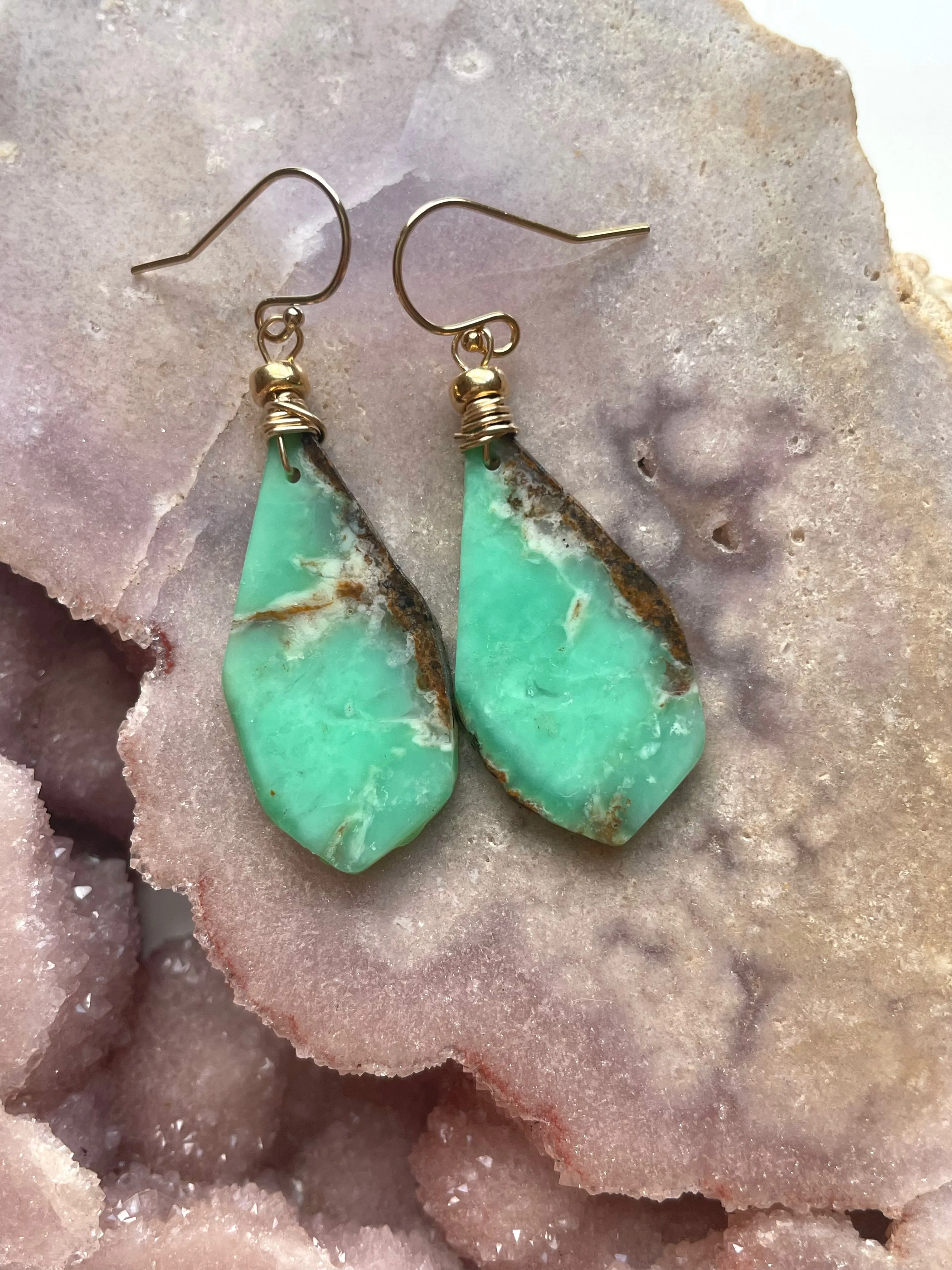 Chrysoprase Statement Earrings Gold Fill