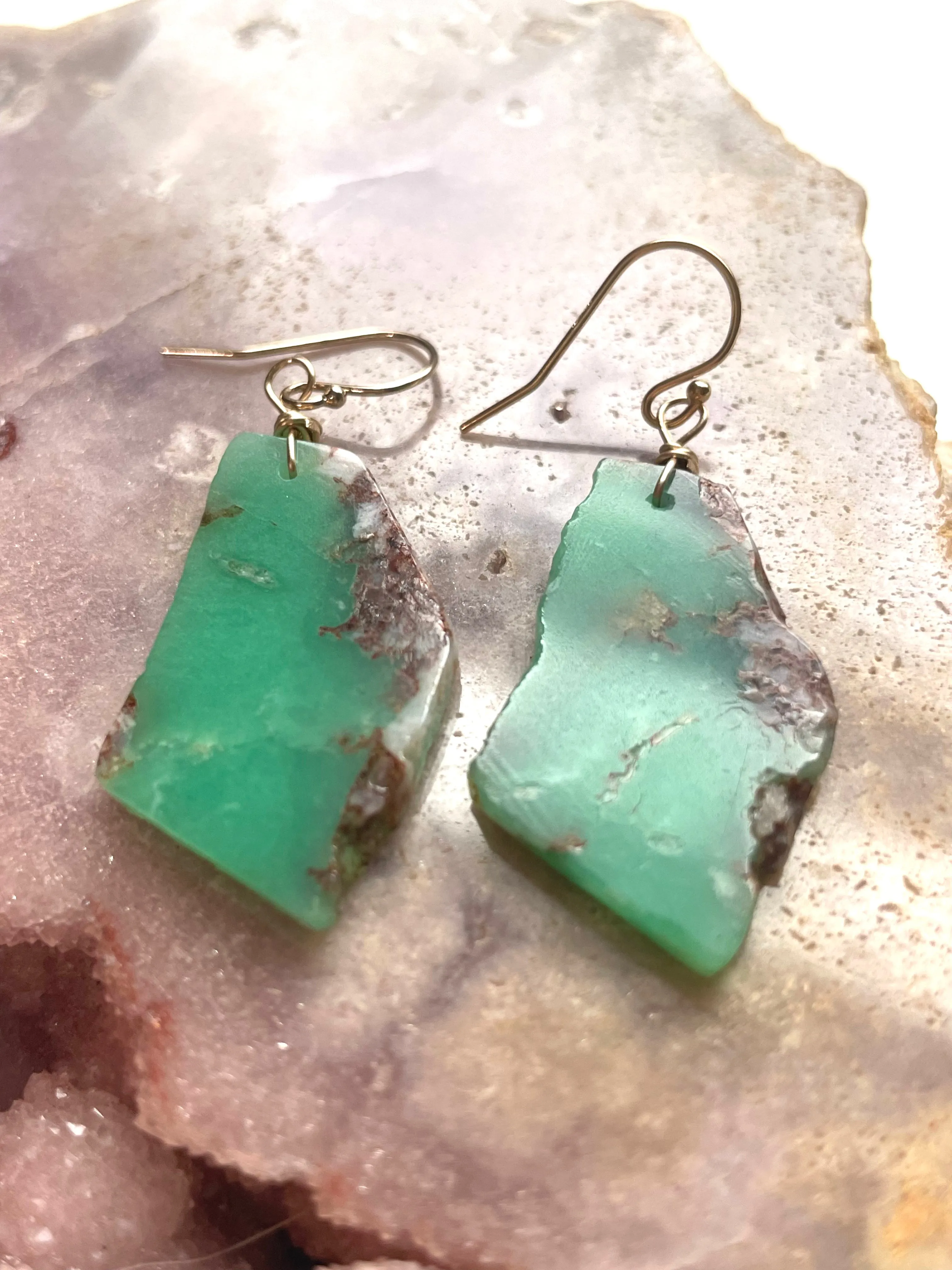 Chrysoprase Statement Earrings Gold Fill