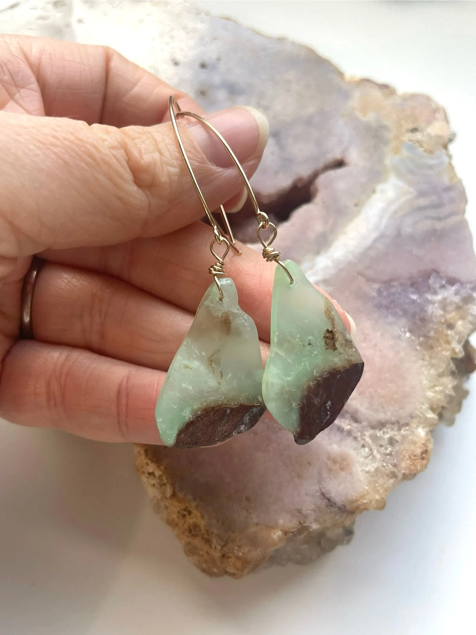 Chrysoprase Statement Earrings Gold Fill