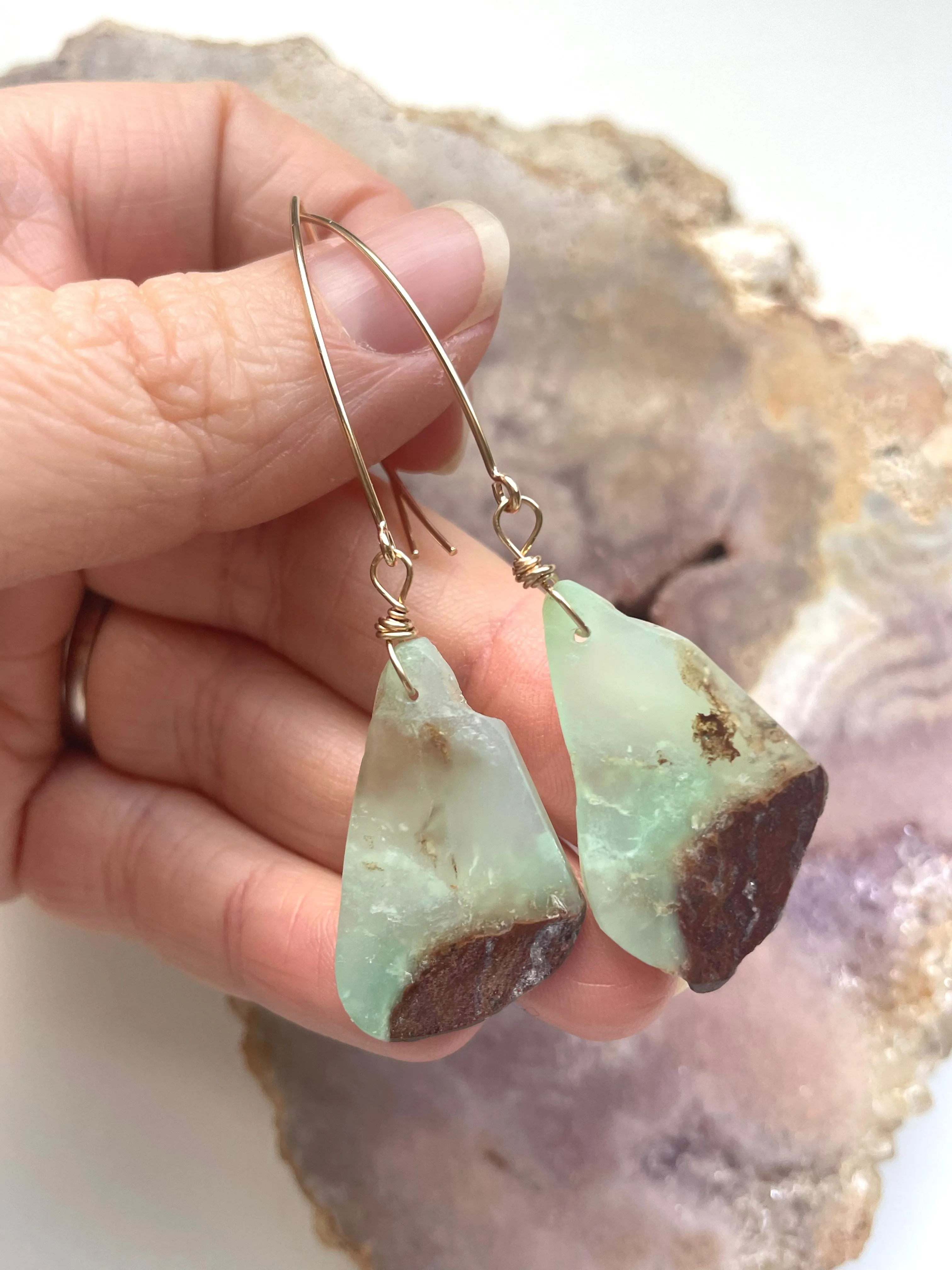 Chrysoprase Statement Earrings Gold Fill