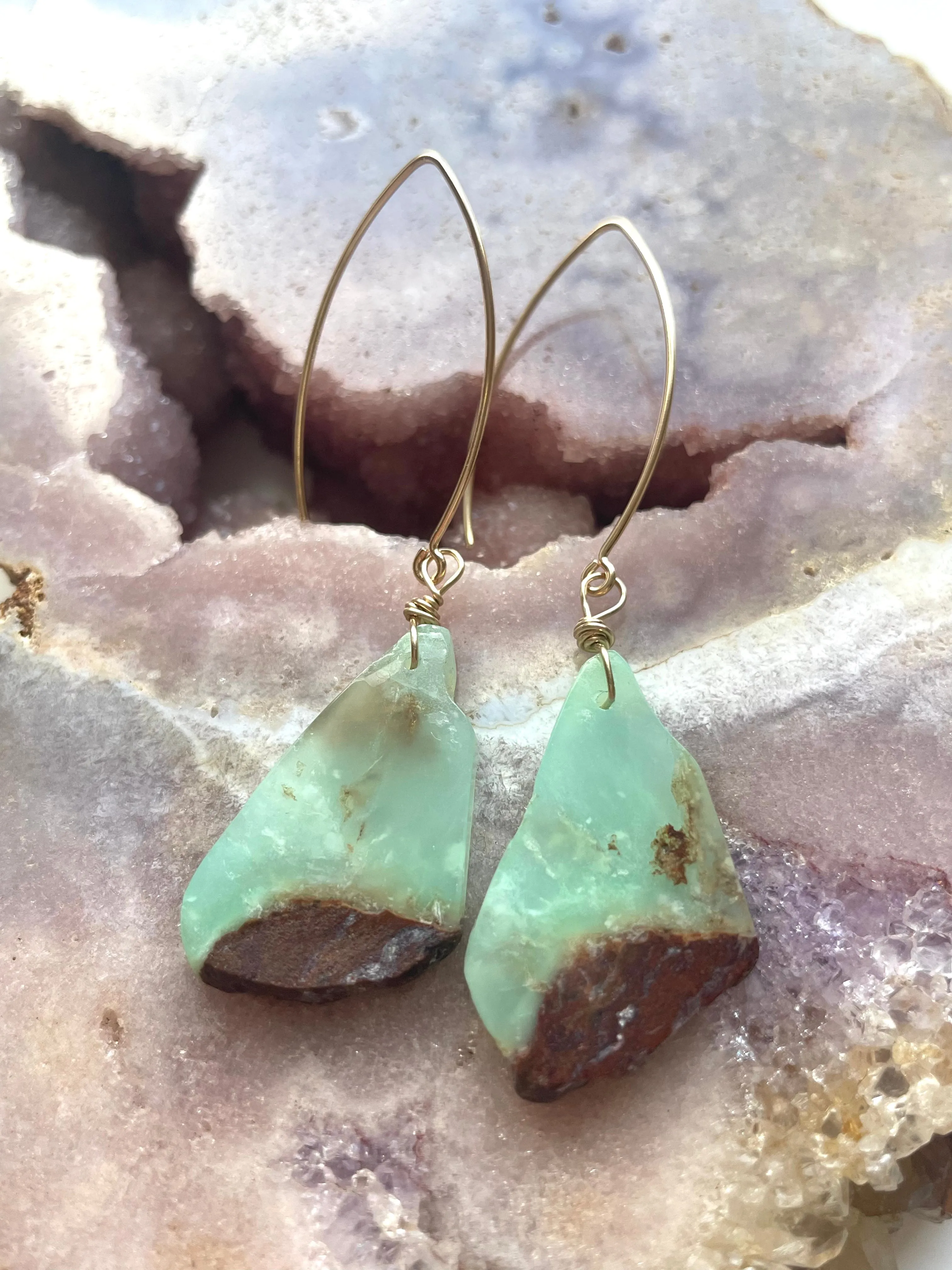 Chrysoprase Statement Earrings Gold Fill