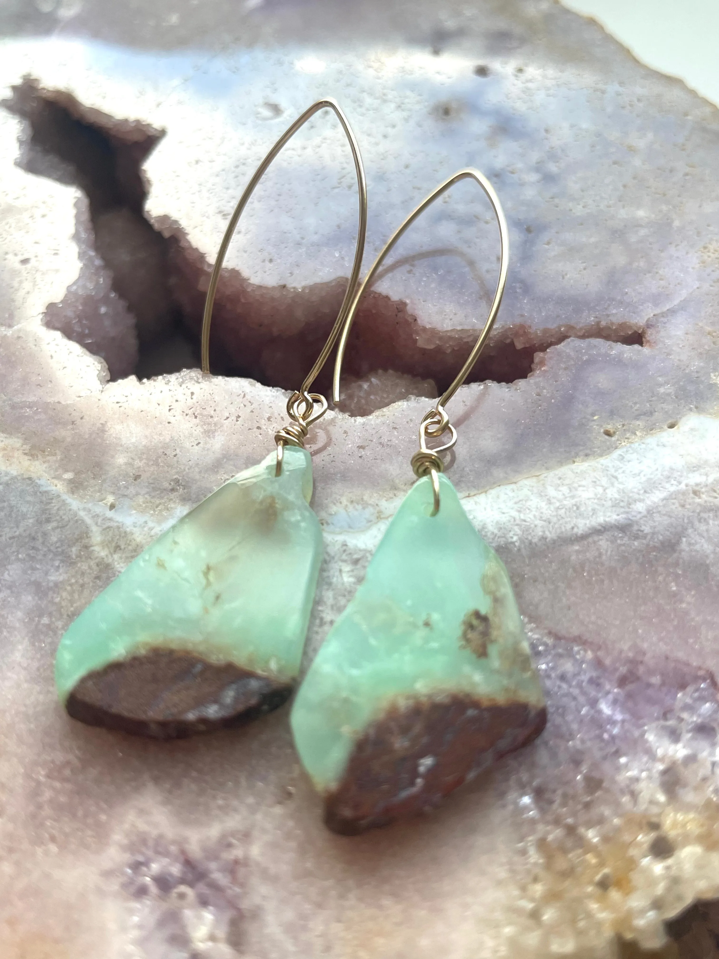 Chrysoprase Statement Earrings Gold Fill