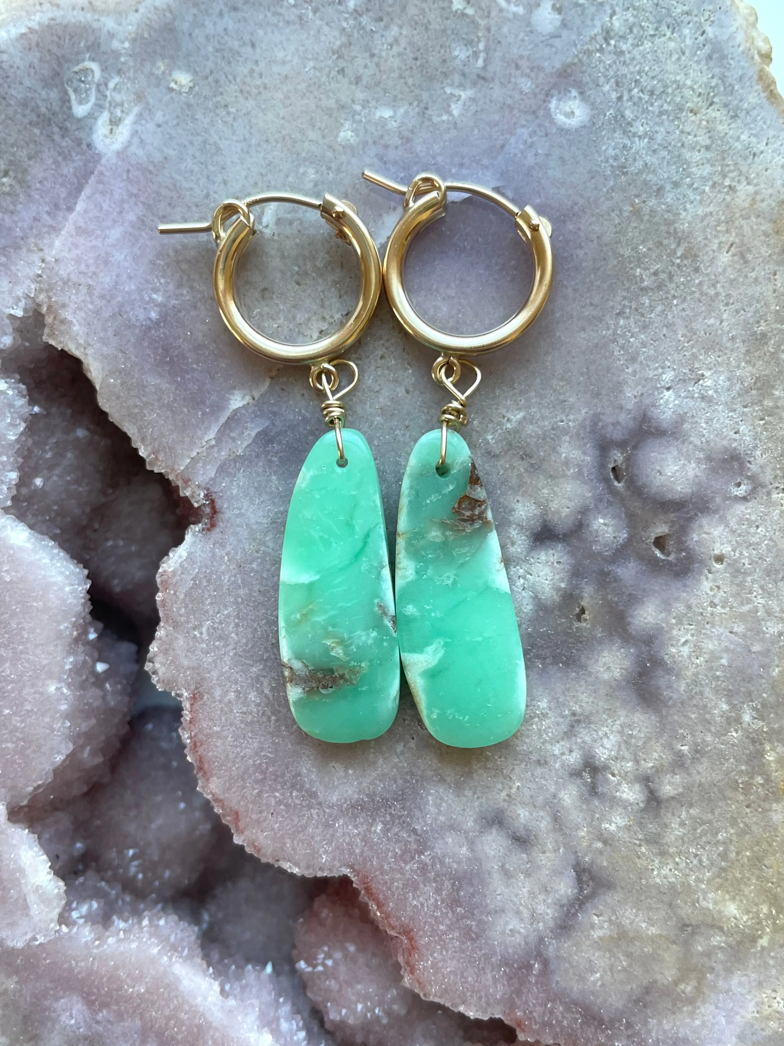 Chrysoprase Statement Hoop Earrings Gold Fill