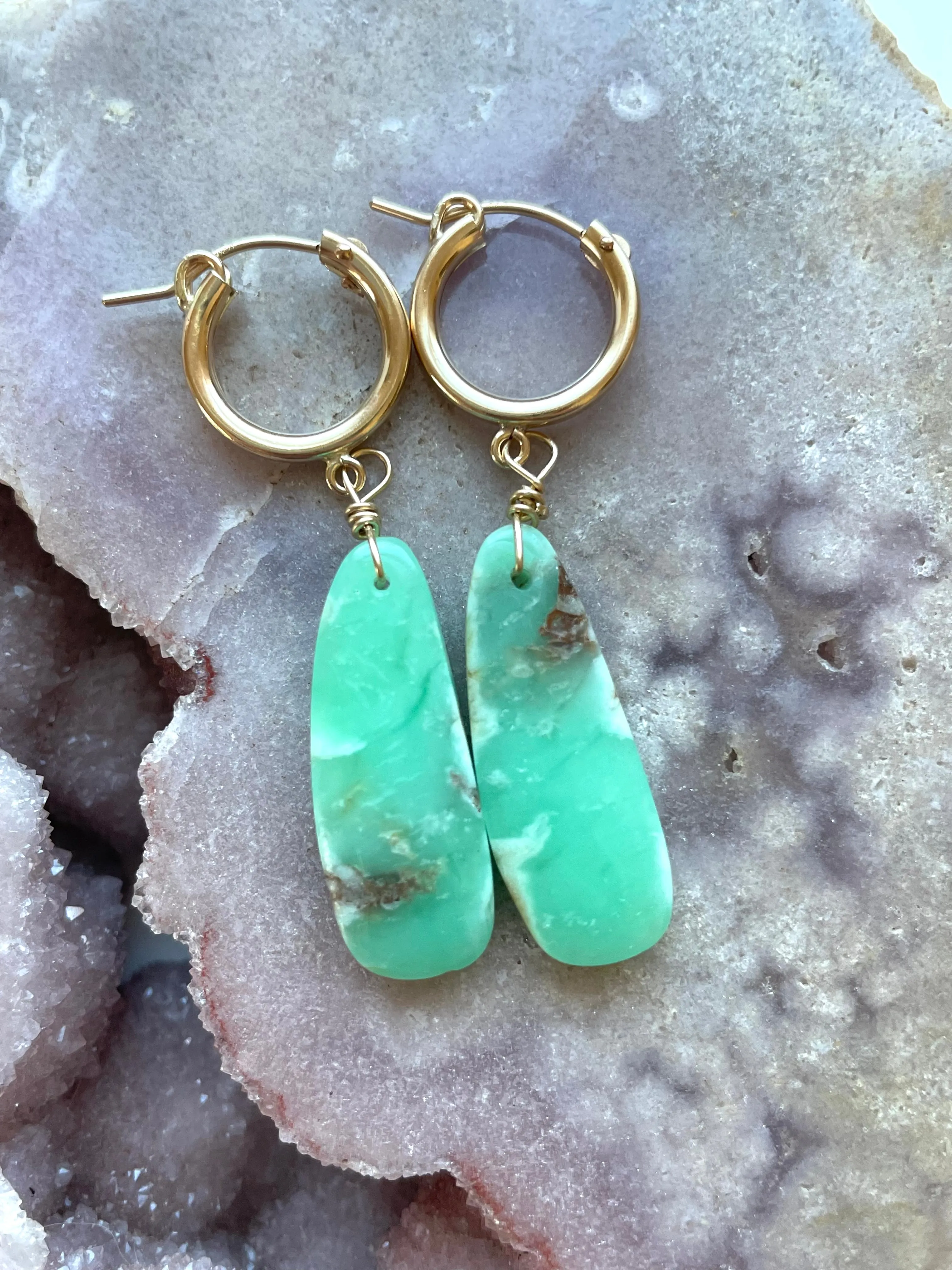 Chrysoprase Statement Hoop Earrings Gold Fill