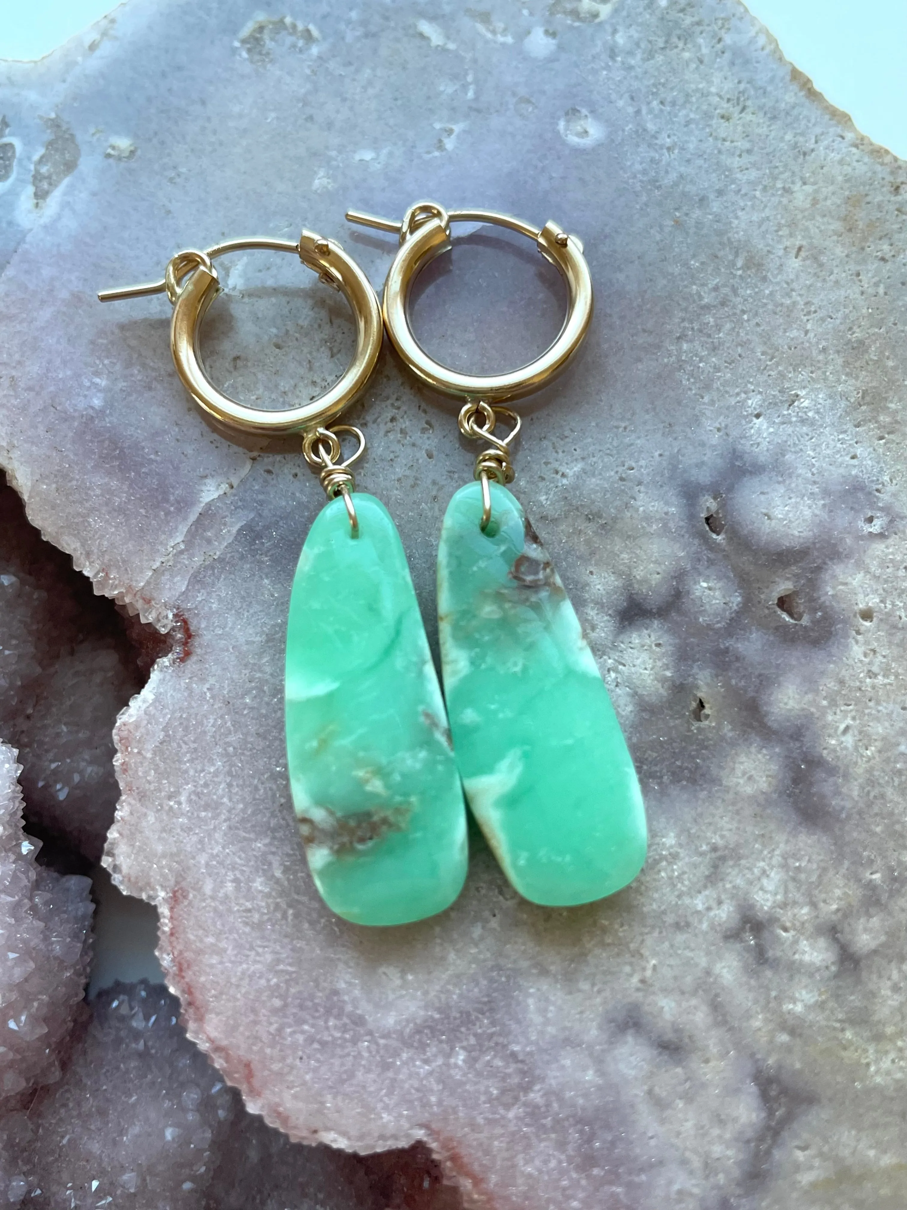 Chrysoprase Statement Hoop Earrings Gold Fill