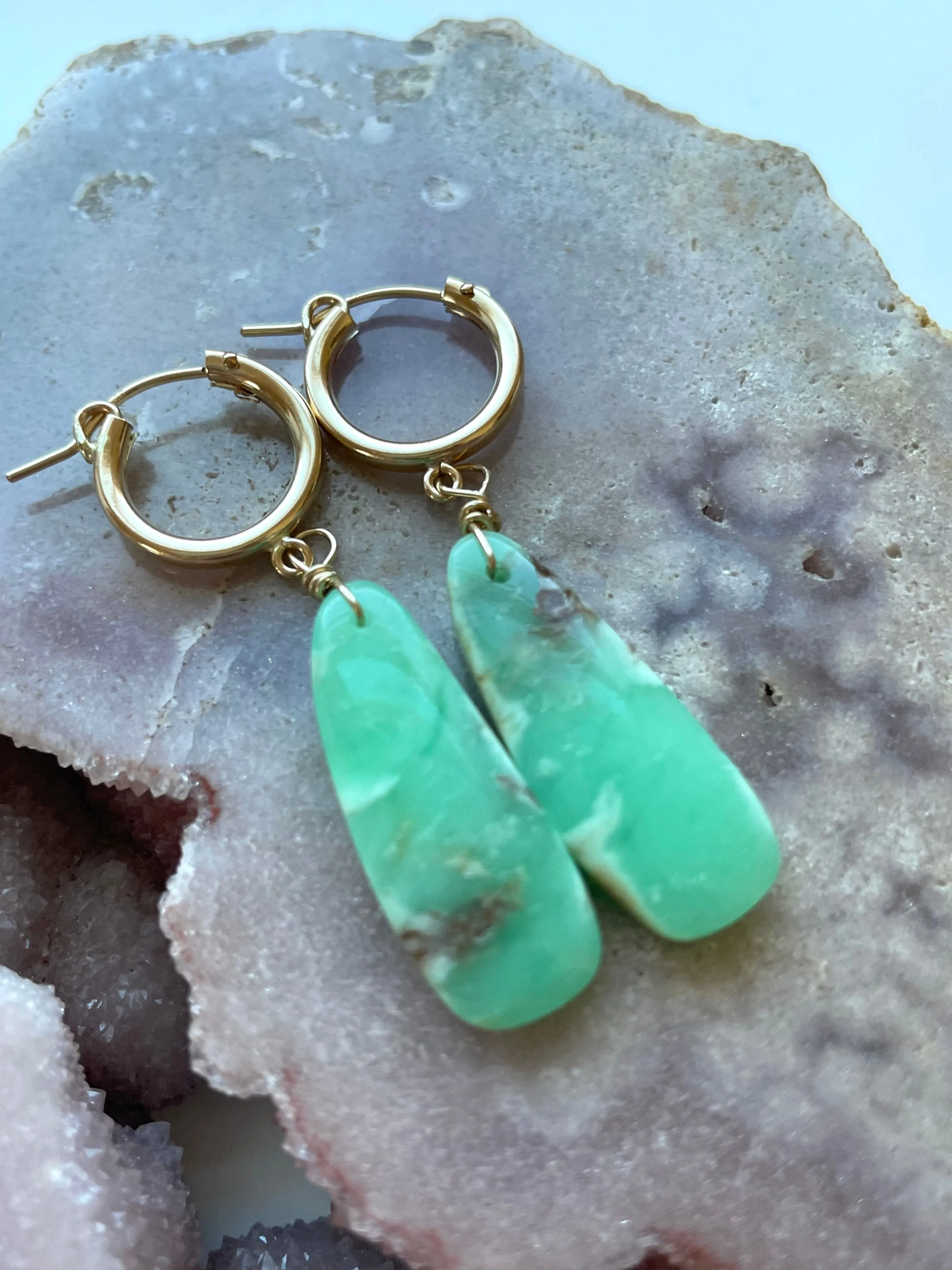 Chrysoprase Statement Hoop Earrings Gold Fill
