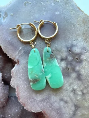 Chrysoprase Statement Hoop Earrings Gold Fill