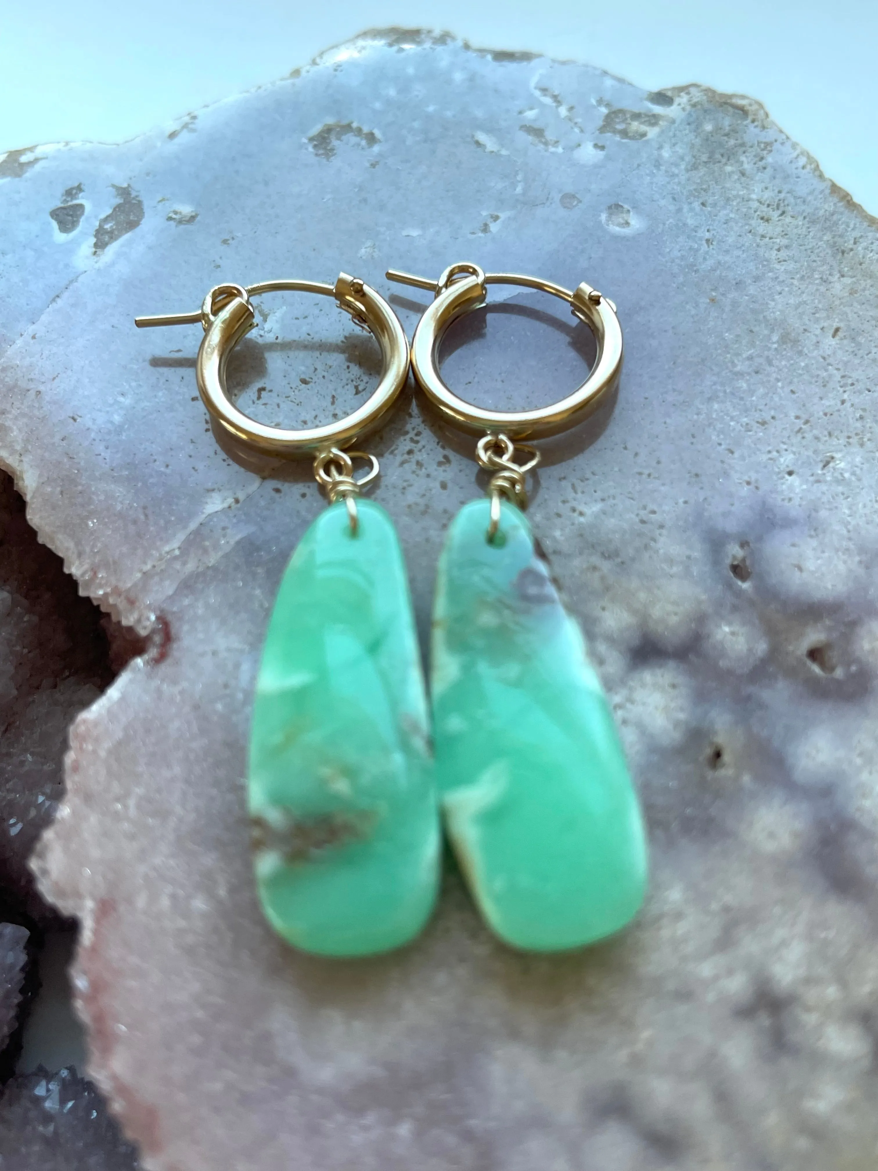 Chrysoprase Statement Hoop Earrings Gold Fill