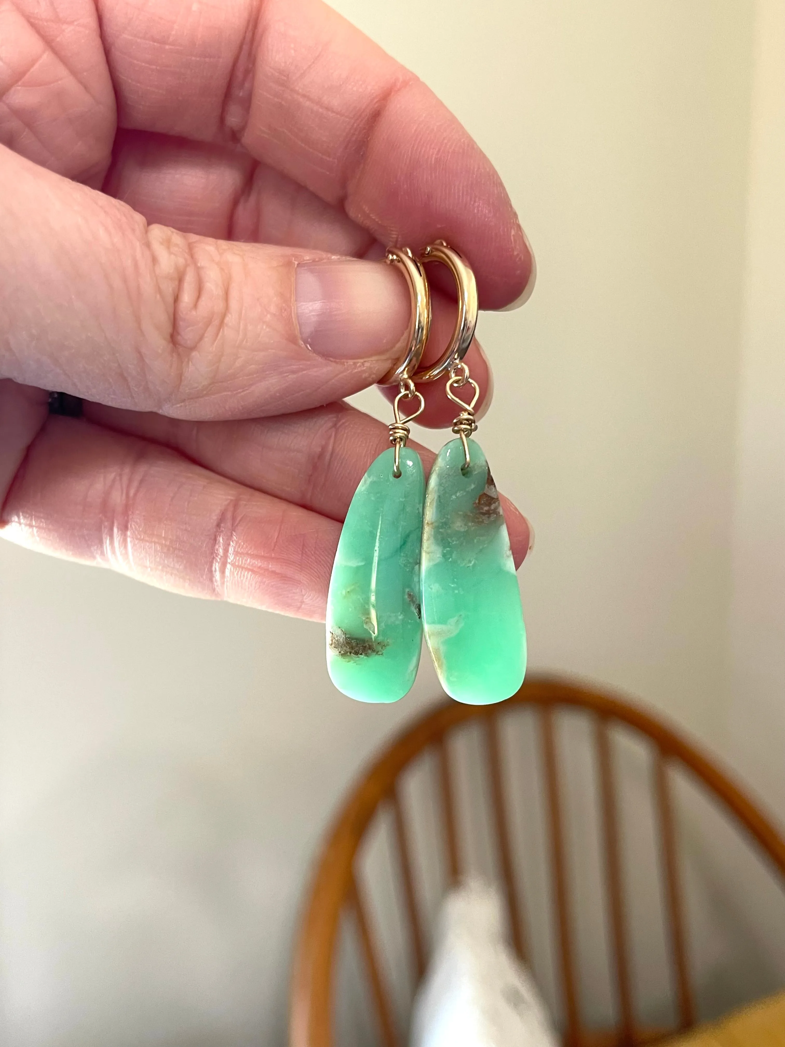 Chrysoprase Statement Hoop Earrings Gold Fill